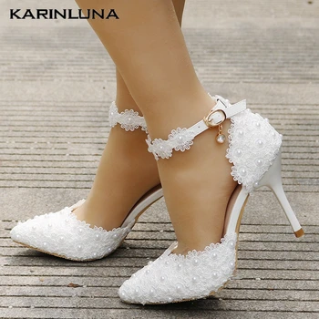 

KarinLuna 2020 Dropship Cotton Fabric Women Sandals Thin Heels Round Toe Platform Flower Pumps Summer Party Woman Shoes
