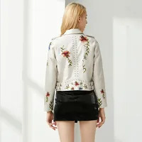 Buy New Autumn Women Floral Embroidery Pu Faux Leather Streetwear Punk Style Biker leather Jacket Online - Image 4