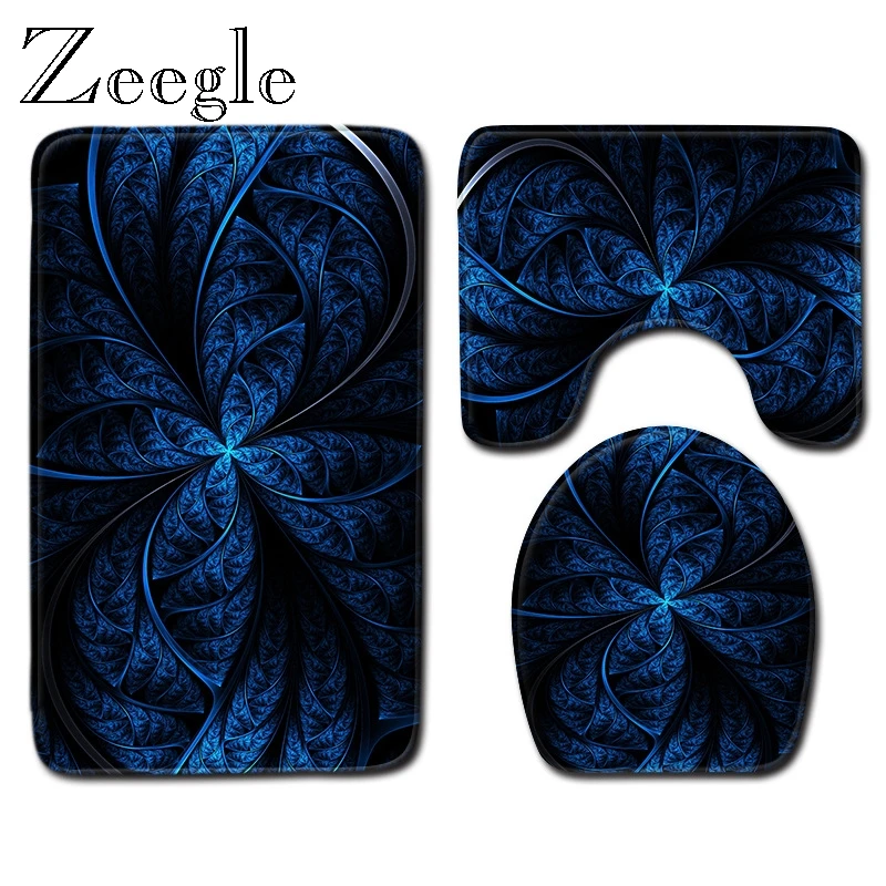 Zeegle Bath Mat Set Anti-Slip Bathroom Doormat Shower Mat Flannel Soft Toilet Pedestal Rug Foot Mat Absorbent 3pcs Toilet Set