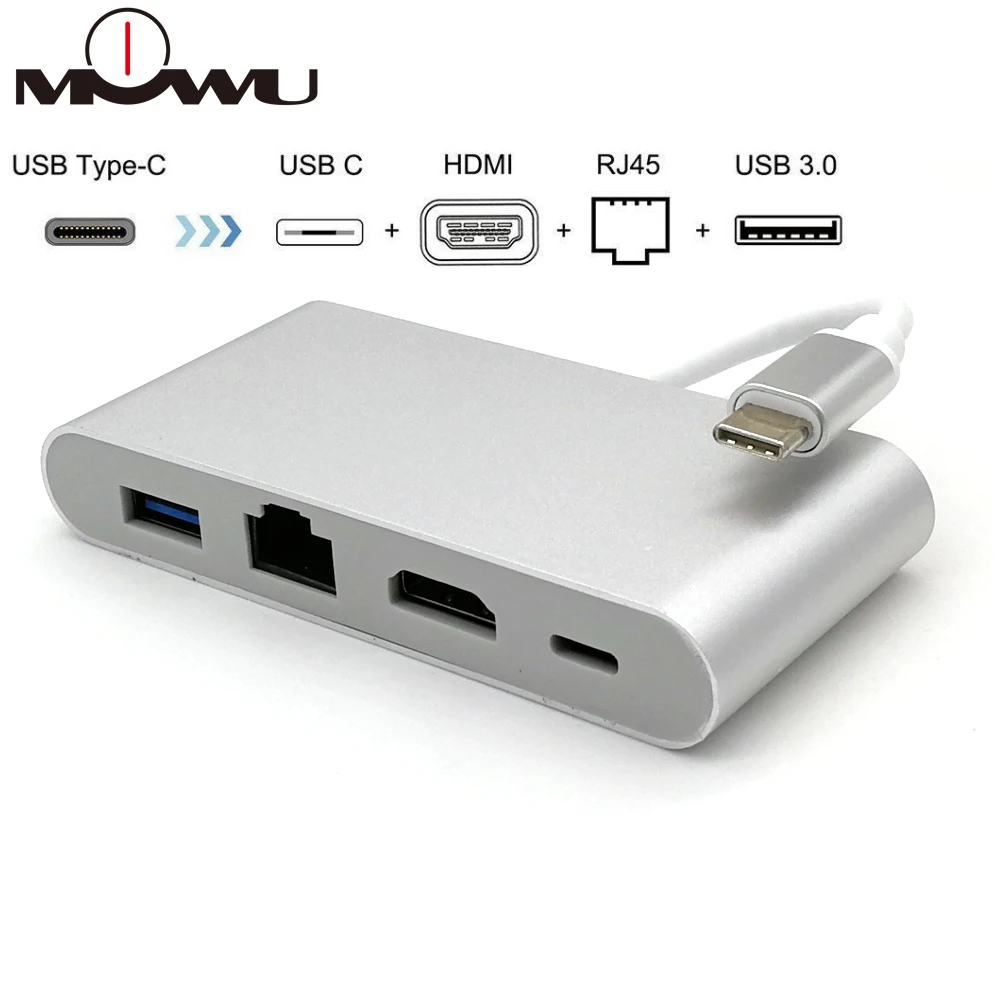 Usb C Ethernet USB-C к HDMI 4K+ Gigabit Ethernet(RJ45 порт)+ USB 3,0 type C концентратор адаптер USB-C разветвитель для Macbook
