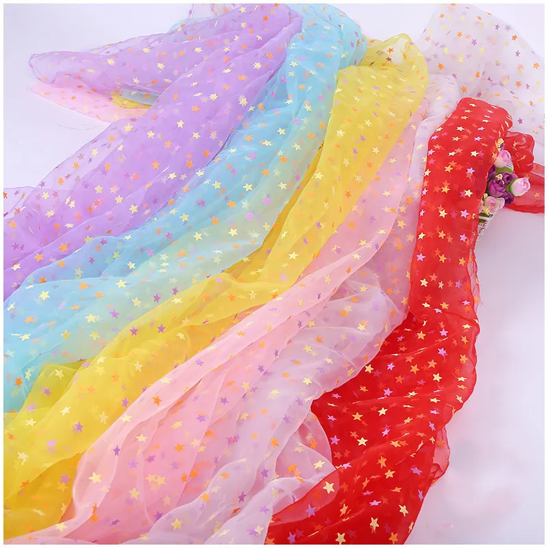 

100cm*150cm Five-pointed star foam gauze Printed fabric Transparent yarn Children's dress Skirt fabric lace fabric