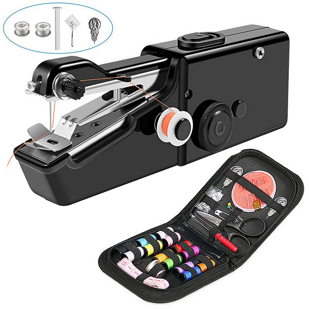 Portable Mini Hand Sewing Machine Household Cordless Electric Stitch Needlework Set for Quick Repairs DIY Clothes Stitchin