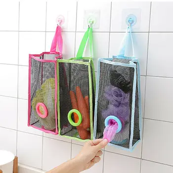 

2020 HOT Mesh Garbage Bag Storage Organizer Dispenser Kitchen Wall Mounted Reusable Grocery Bags Holder Kitchen Accessories