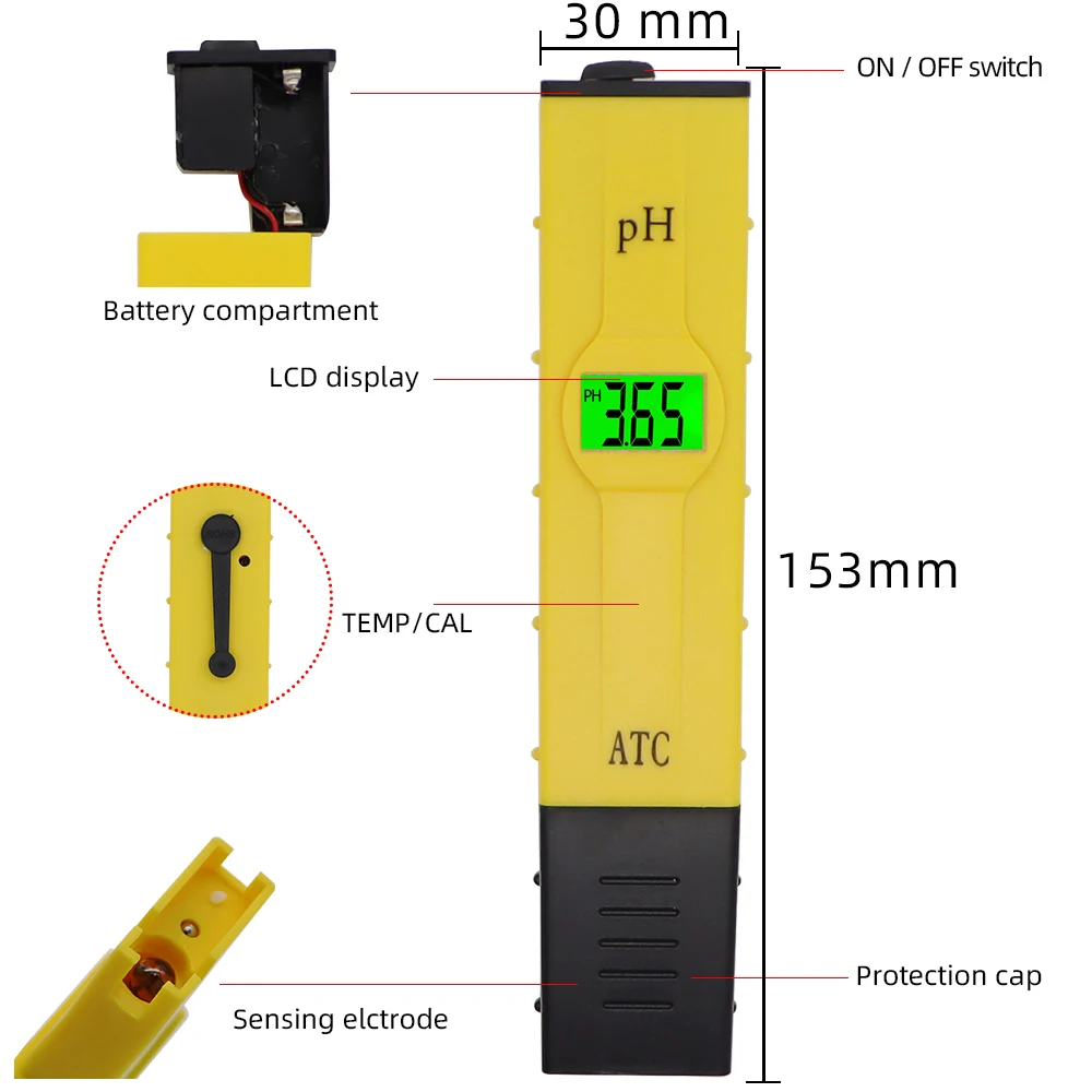 PH Test Pen with 0.01 Accuracy Green Backlight for Swimming Pool Water