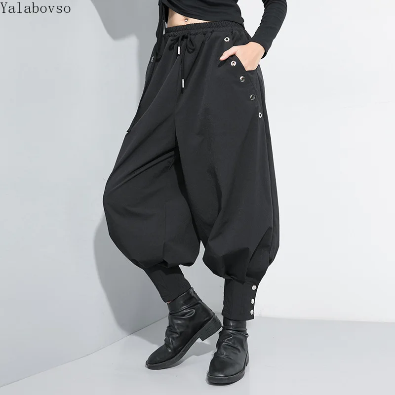 

Original design 2019 autumn dress new loose waist rivets tide lanterns personality large size casual pants 196121 A71Z40