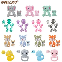 TYRY.HU 2Pcs/Set Cartoon Fox Tortoise Elephant Baby Silicone Teether And Beads BPA-Free Pacifier Chain DIY Accessories And Toys