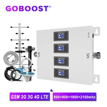 

GOBOOST 4-band amplifier gsm signal booster 4g lte 800 900 1800 2100 repeaer for mobile phone 3g 4g full band yagi antenna kit
