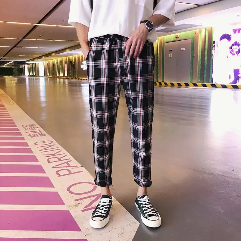 

Hong Kong Style Plaid Capri Pants Men's Korean-style Trend INS Celebrity Style 9 Points Casual Pants Handsome Loose-Fit Hipster