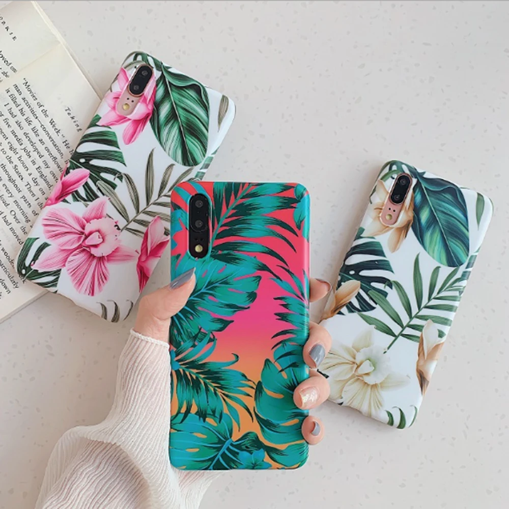 Мягкий глянцевый чехол для телефона Huawei P40 P30 P20 Lite Mate 20 Pro с цветком в виде листьев