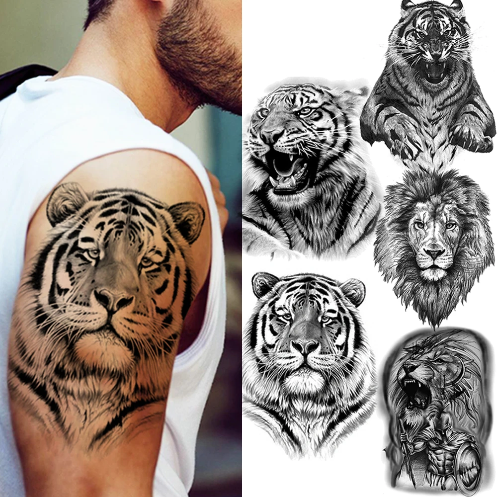 

Big Black Tiger Tattoos Fake Men Wolf Leopard Tatoos Waterproof Large Beast Monster Body Arm Legs Tattoos Temporary Paper Cover