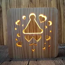 Деревянный Настольный светильник, резной полый светодиодный ночник, USB светильник, украшение для рабочего стола