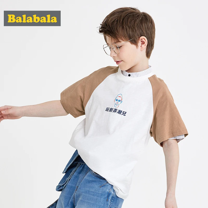 Balabala/футболка с короткими рукавами для мальчиков Хлопковая футболка Сезон лето