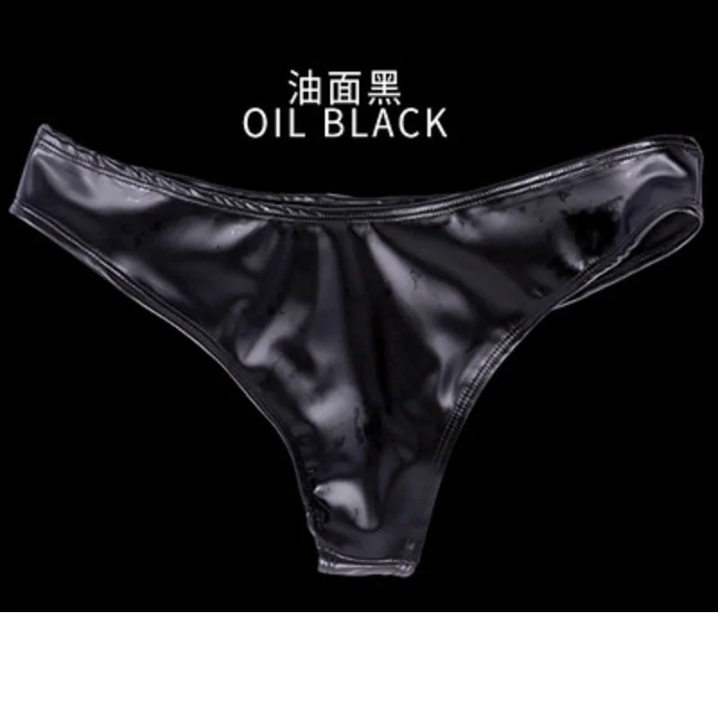 

Plus Size Solid Color Gel Briefs oil Level Leather Ammonia Panties Latex Solid Women Sexy Narrow Fork Femme Underwear Lingerie