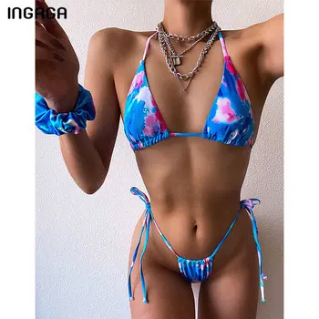 

INGAGA Halter Bikinis 2020 Swimsuits High Cut Swimwear Women String Bow Biquini Bathing Suits Sexy Micro Bikini Set Beachwear