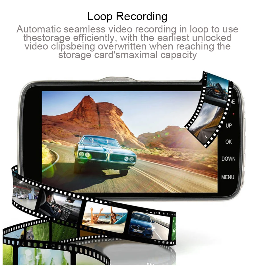 Anfilite Full HD 1080P Автомобильный видеорегистратор Камера авто 4 дюймов ADAS цифровой видеорегистратор двойной объектив регистратор видеокамера