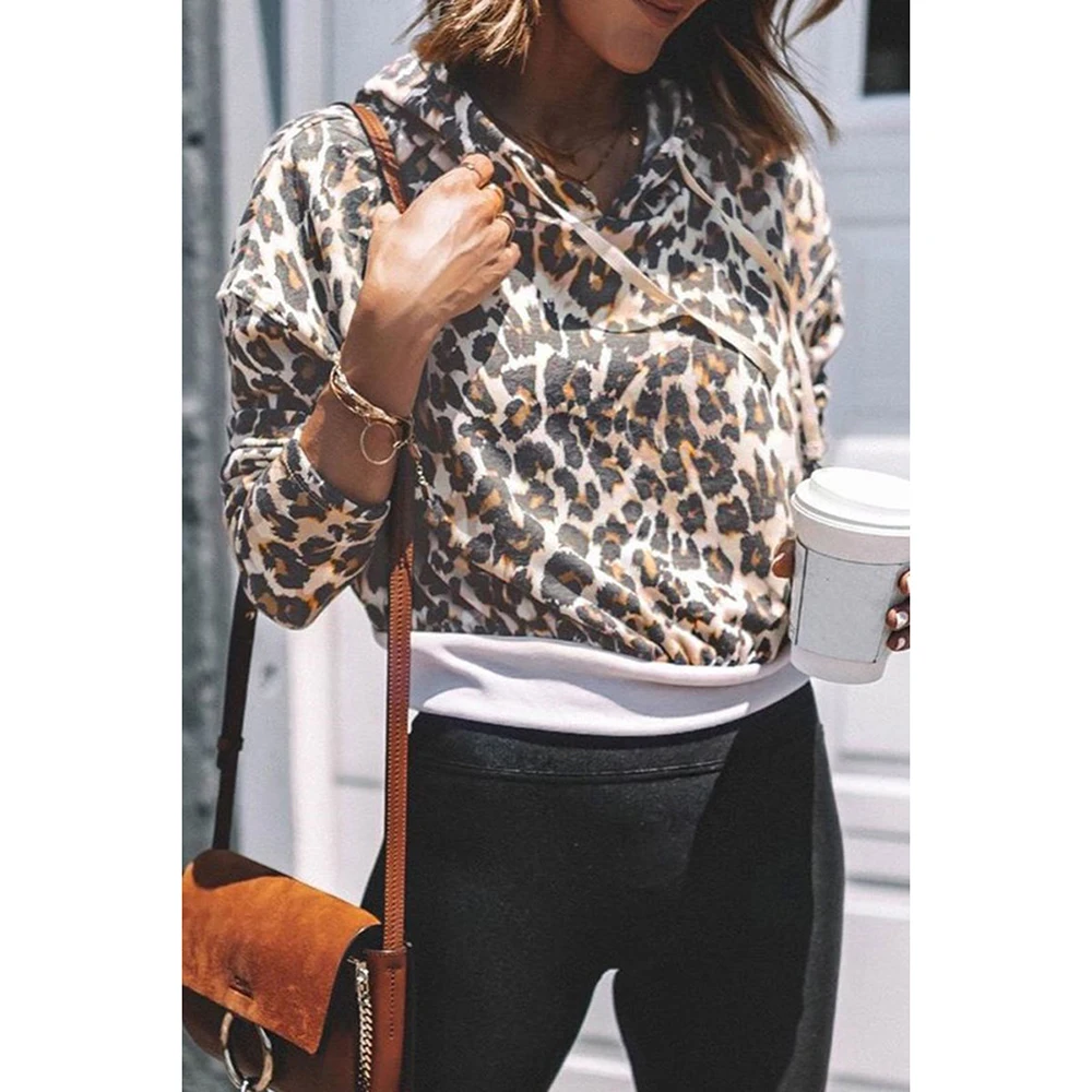 

Sexy Leopard Print Hoodies Women Autumn Casual Long Sleeve Slim Pullover Sweatshirt Female Streetwear Hooded Crop Tops
