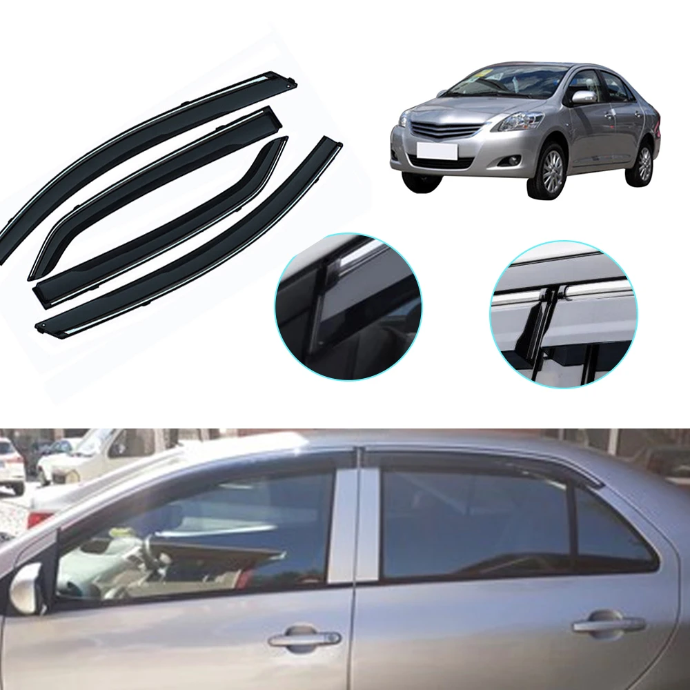Для Toyota Vios XP150 дымовые автомобильные оконные козырьки для Toyota Vios belta sedan XP90 автомобиль защита от солнца Дождь Защита от ветра дефлекторы 4 шт - Цвет: XP90 2008-2013