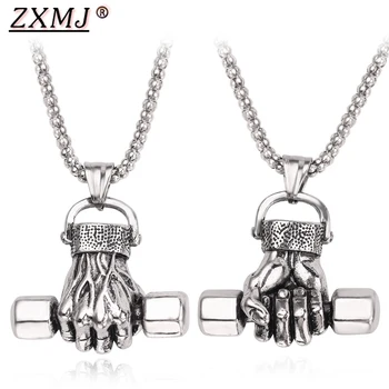 

ZXMJ Dumbbell necklace Pendant Sport Fitness Weight Lifting For Men Women Necklace Jewelry Weightlifting Charm Vintage Silver