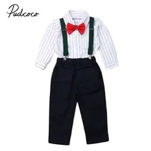 Коллекция года, брендовая одежда для маленьких мальчиков топы с длинными рукавами, рубашка+ комбинезон Галстуки вечерние комплекты одежды для мальчиков