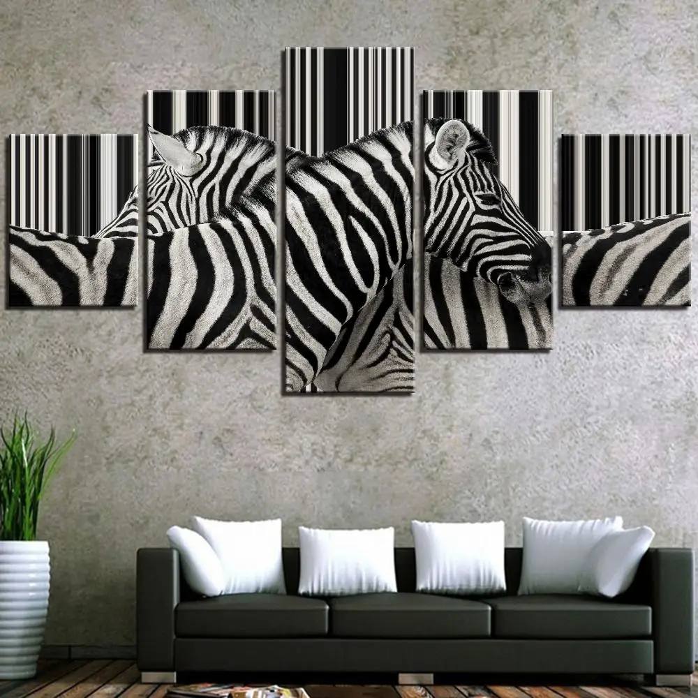 5 Pieces Zebra Canvas Posters Animal Painting Black and White Pictures For Home Room Modern Unique Decor Horse Wallpaper Artwork | Дом и сад