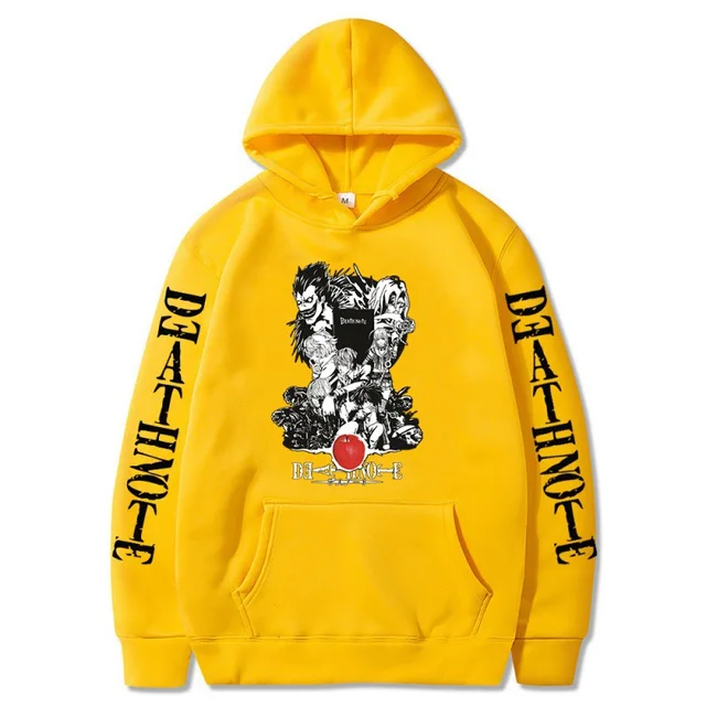 Oversized Men's Hoodie Death Note Anime Harajuku Top Funny Anime Print Unisex Cosplay Cool Sweatshirt Black Clothes Hip Hop Top Yellow1
