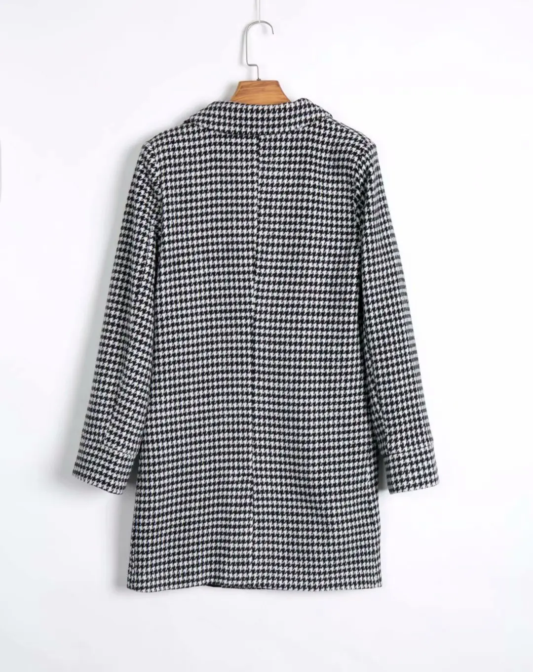 

Zlf-020 Western Style WOMEN'S Dress 2019 Autumn And Winter New Style Double Breasted Thousands of Birds Woolen Coat Women's