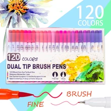 120 цветов, тонкий лайнер, двойной наконечник, кисть, ручка, детское искусство, рисование маркером, эскиз, взрослый цветной маркер, Мягкая головка, водная цветная ручка