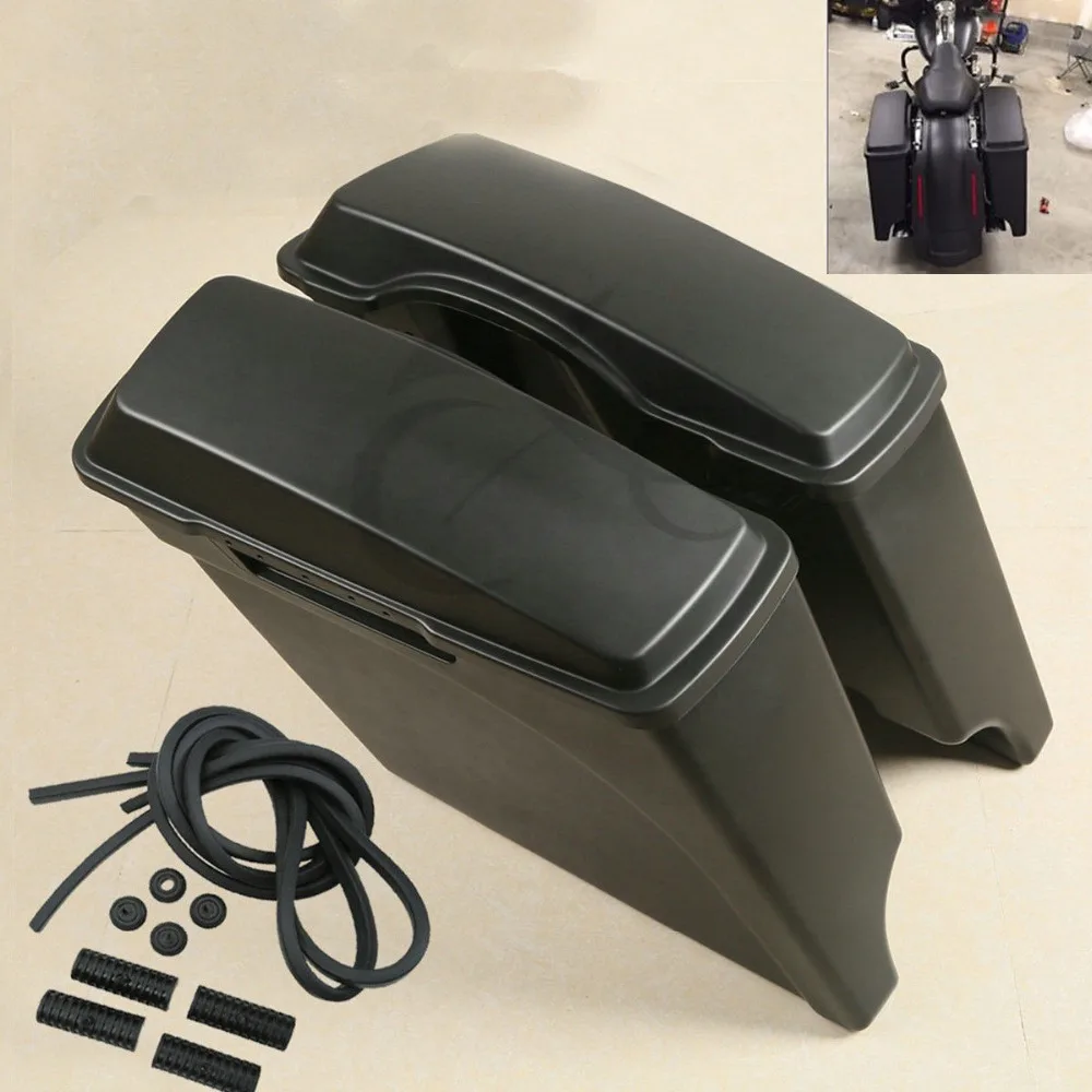 

Matte Black 5" Stretched Hard Saddle bags Bag For Harley Road King Street Glide motorcycle motocross