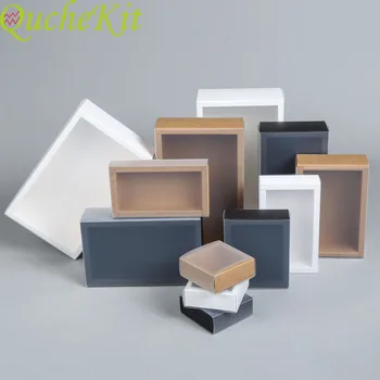 

100pcs Large Drawer Krft Paper Packaging Box With Clear Matte Cover New Year And Christmas Gift Bags Jewelry Display Wholesale