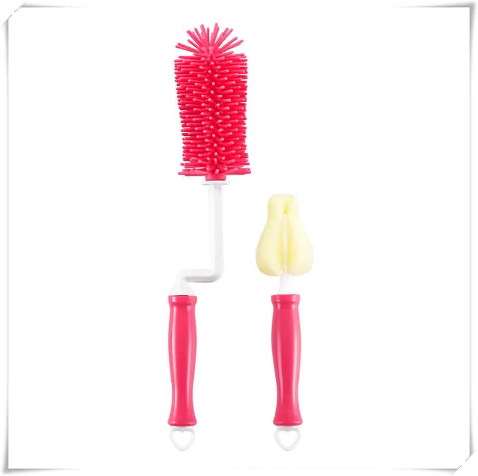 D Brush set Pink MSJO щетка для чистки бутылок, силиконовая щетка для чистки кружек, питьевой молока, щетка для мытья детских бутылочек, кухонная силиконовая щетка для чистки - Цвет: D Brush set Pink