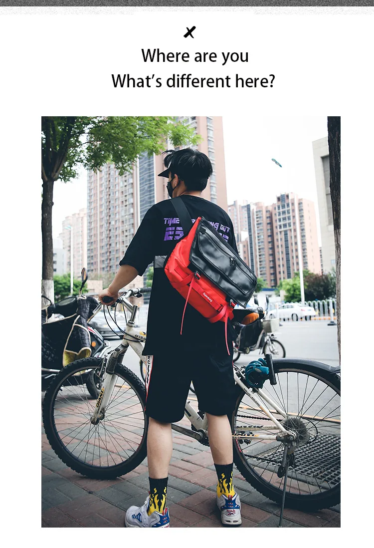 

Cross Body Bag Male Large Capacity New Ins Super Popular Riding Bag Chic Personality Couple Stitching Student Bag
