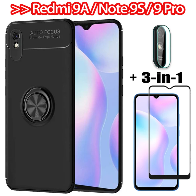 3 в 1 стекло + чехол для Redmi Note 9 Pro на Xiaomi A магнитное кольцо редми нот про ксиоми ноут