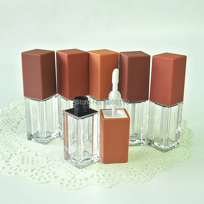 

5ml Cosmetic Amber Square Lipgloss Lipstick Contaienr Beige Makeup Tool Lip Gloss Lip Glaze Lip Paint Refillable Bottle Lip Tube