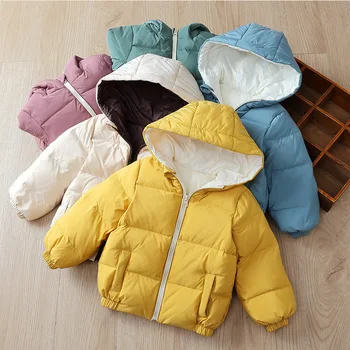 

Children's Down Jackets 2020 New Winter Girls Babys Korean Style Plain Color Thicken Hooded Coats Boys Fashion Outwear for Kids