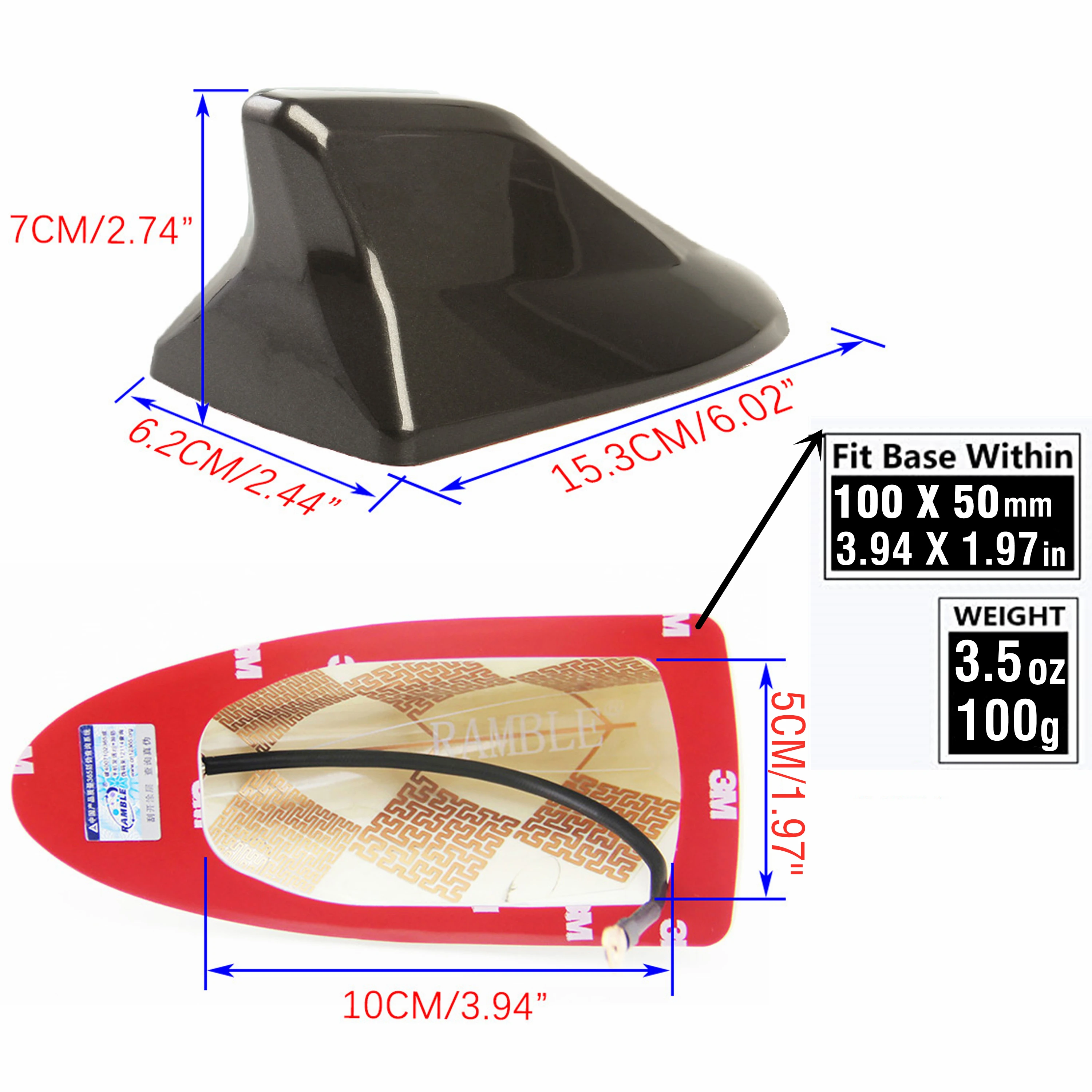 Antenne universelle AM/FM aileron de requin (3 couleurs au choix : gris,  blanc, noir)