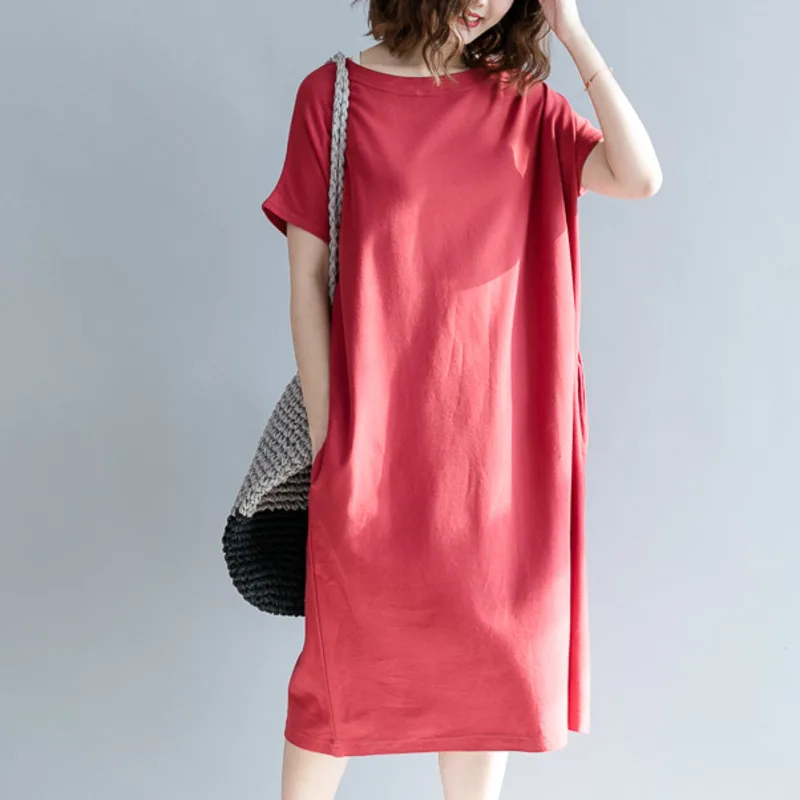 3201 Summer Red T Shirt Dress Women Short Sleeve Casual T shirt Dress