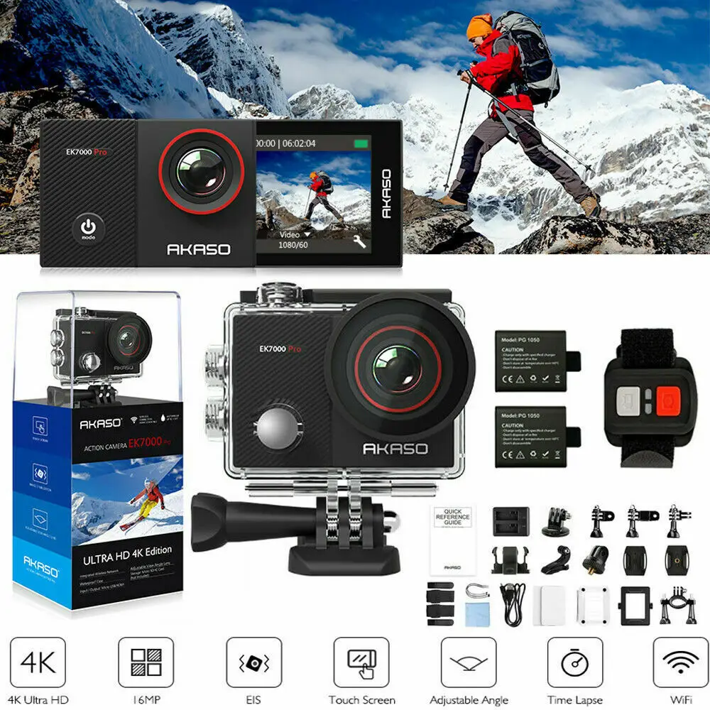AKASO go EK7000 Pro 4K Экшн камера с сенсорным экраном Спортивная EIS регулируемый угол