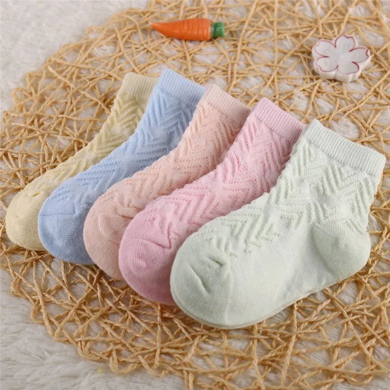 5 Pairs/Lot Children Soft Cotton Socks Boy Girl Baby Ultrathin Fashion Breathable Solid Mesh For Spring Summer 1-8T Teens Kids