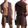 Best price Summer dress bath robe with briefs men pajamas sleepwear Silky pijama hombre hooded bathrobe men bath set ► Photo 2/6