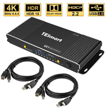 

HDMI KVM Switch 4 Port 4K Ultra HD 4x1 HDMI KVM Switcher with 2 Pcs 5ft KVM Cables Supports Mechanical and Multimedia KVM USB2.0