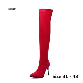 

Denim Women Over the Knee Boots Sexy High Heels Autumn Winter Woman Shoes Women Long Boots Small Big Size 31 - 48