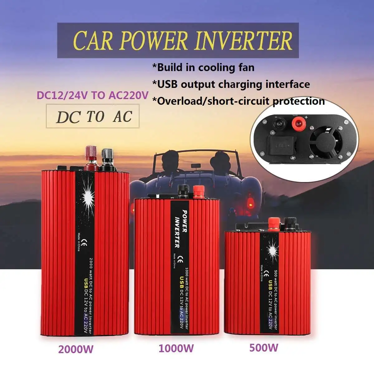 Controlador de Carga Regulador de Potência do Carro Transformador de Tensão 500w-3000w à Prova Dwaterproof Água Turbinas Eólicas Gerador Inversores 12v 220v do carro inversores transformador de tensão 12v 220v