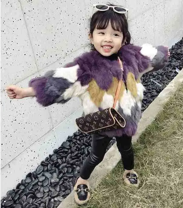 Коллекция года, новые зимние теплые пальто с натуральным кроличьим мехом для маленьких девочек детские куртки с натуральным мехом для девочек Детская верхняя одежда с печворк, NO34