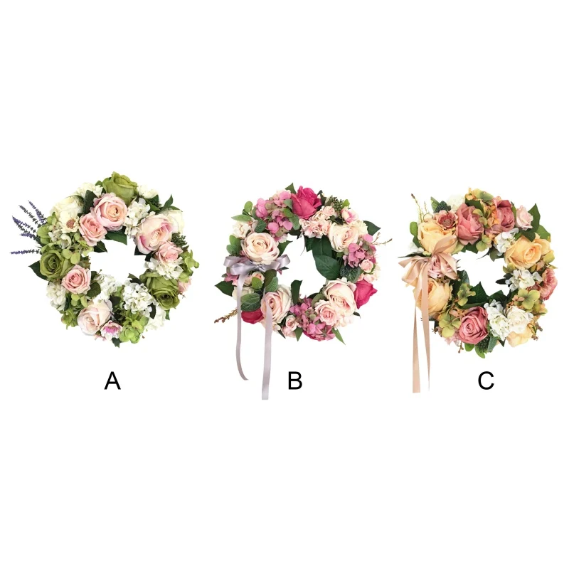 Artificial Rose Flowers Wreath Round Shape Rose Floral Loop Pink Wedding Garland Wedding Party Home Decor