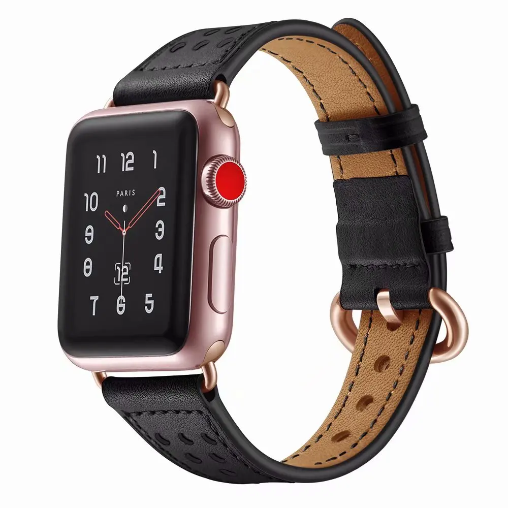 Отличный ремешок для Apple Watch из натуральной кожи петлевой ремешок для iWatch 38 мм 42 мм 40 мм 44 мм браслет серии 4 3 2 1 серия 5 - Цвет ремешка: black