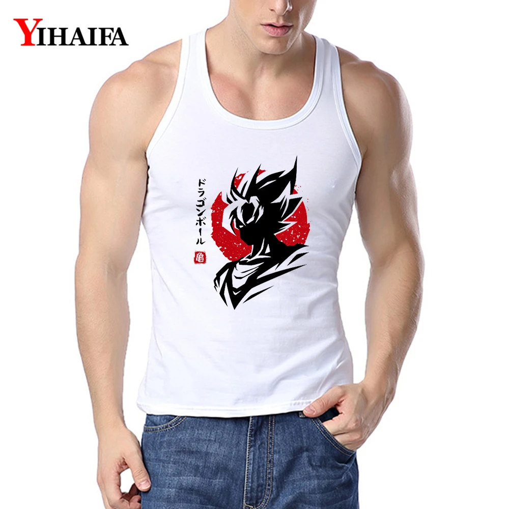 

YIHAIFA Mens New Goku Printed Singlet Bodybuilding Tank Top Men Fitness Shirt Sleeveless Vest White Tops