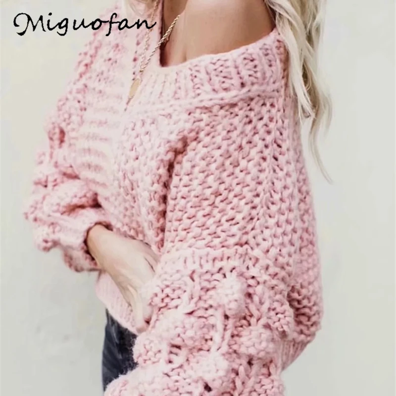 Miguofan укороченный свободный женский свитер пуловеры свитера в горошек с длинным рукавом Джемперы Женские casusl pull v шеи свитера