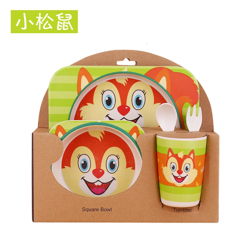 Creative environmental protection bamboo fiber kids' tableware set Five piece kindergarten kids' cartoon dividing plate