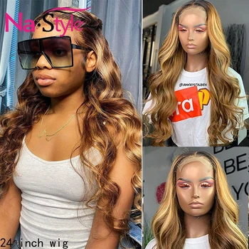 

27/4 Highlight Body Wave Wig Ombre Wig Human Hair Pre Plucked For Black Women Colored 360 Lace Frontal Human Hair Wigs 130 Remy