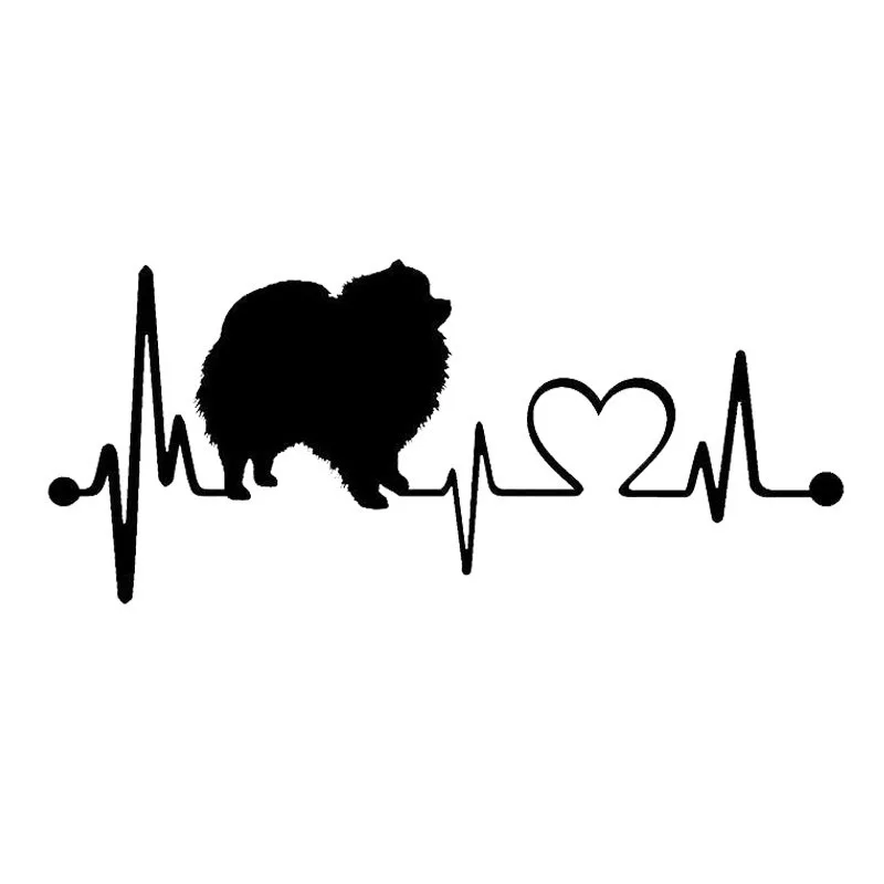 

17*8CM Pomeranian Heartbeat Dog Car Stickers Waterproof KK Vinyl Decal Car Accessories Styling Bumper Decoration Black/Silver